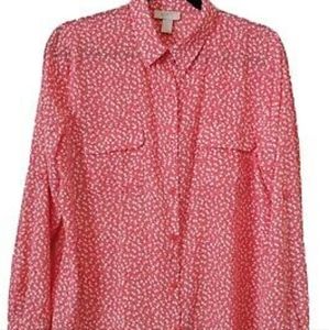 LOFT Roll tab sleeve button down floral blouse